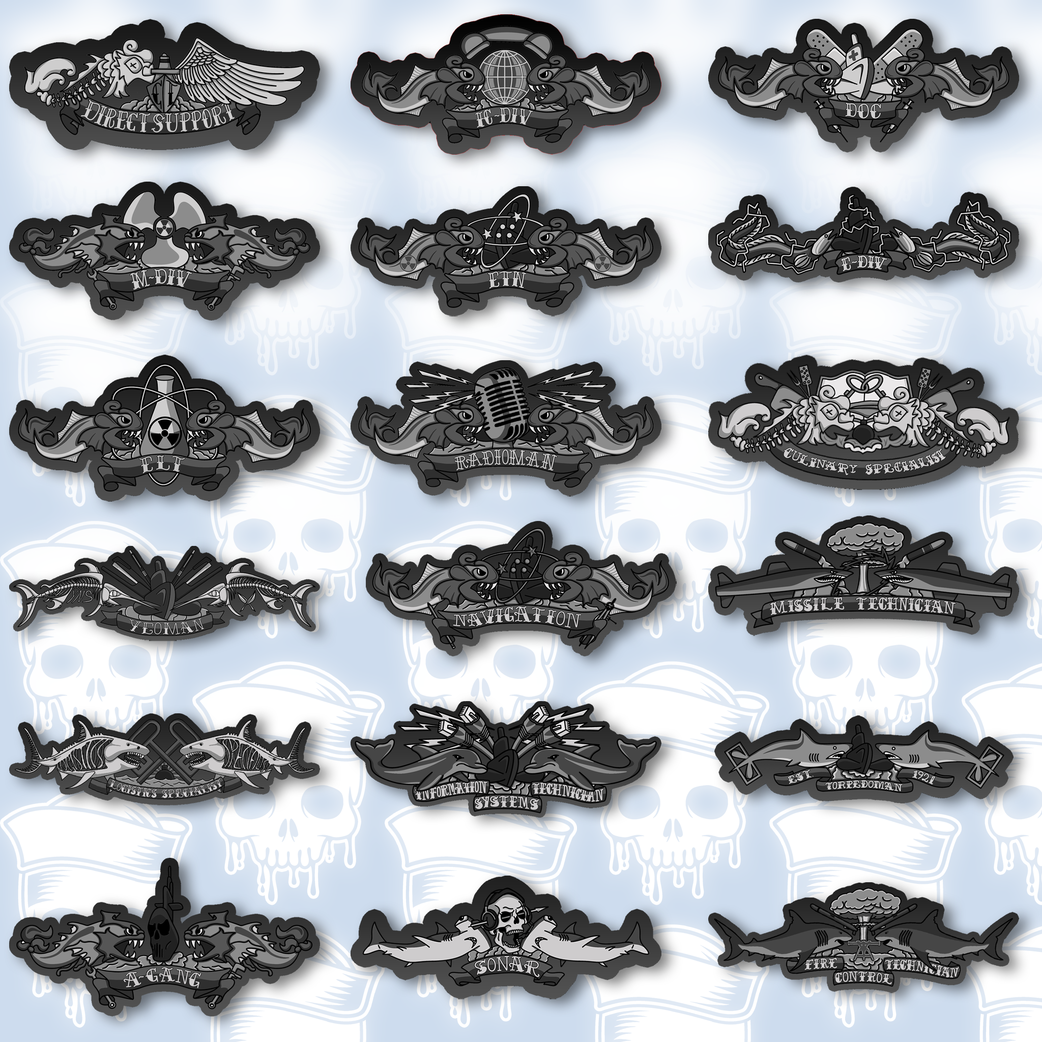 3" Custom-Designed Submarine Dolphin Stickers