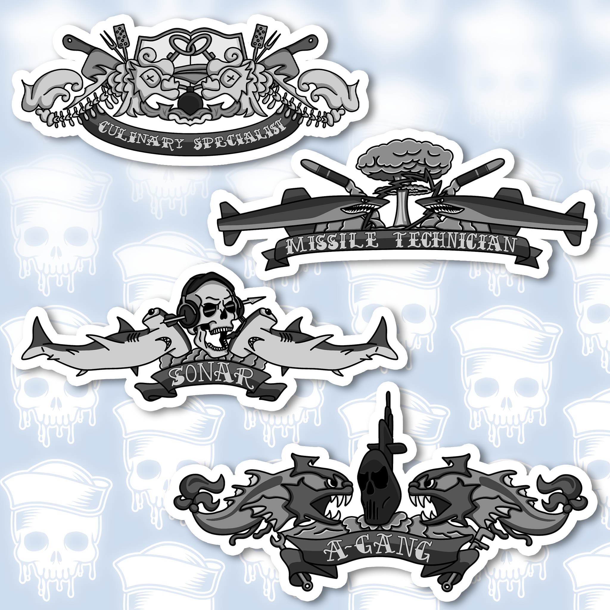 XL 6" Custom-Designed Submarine Dolphin Stickers