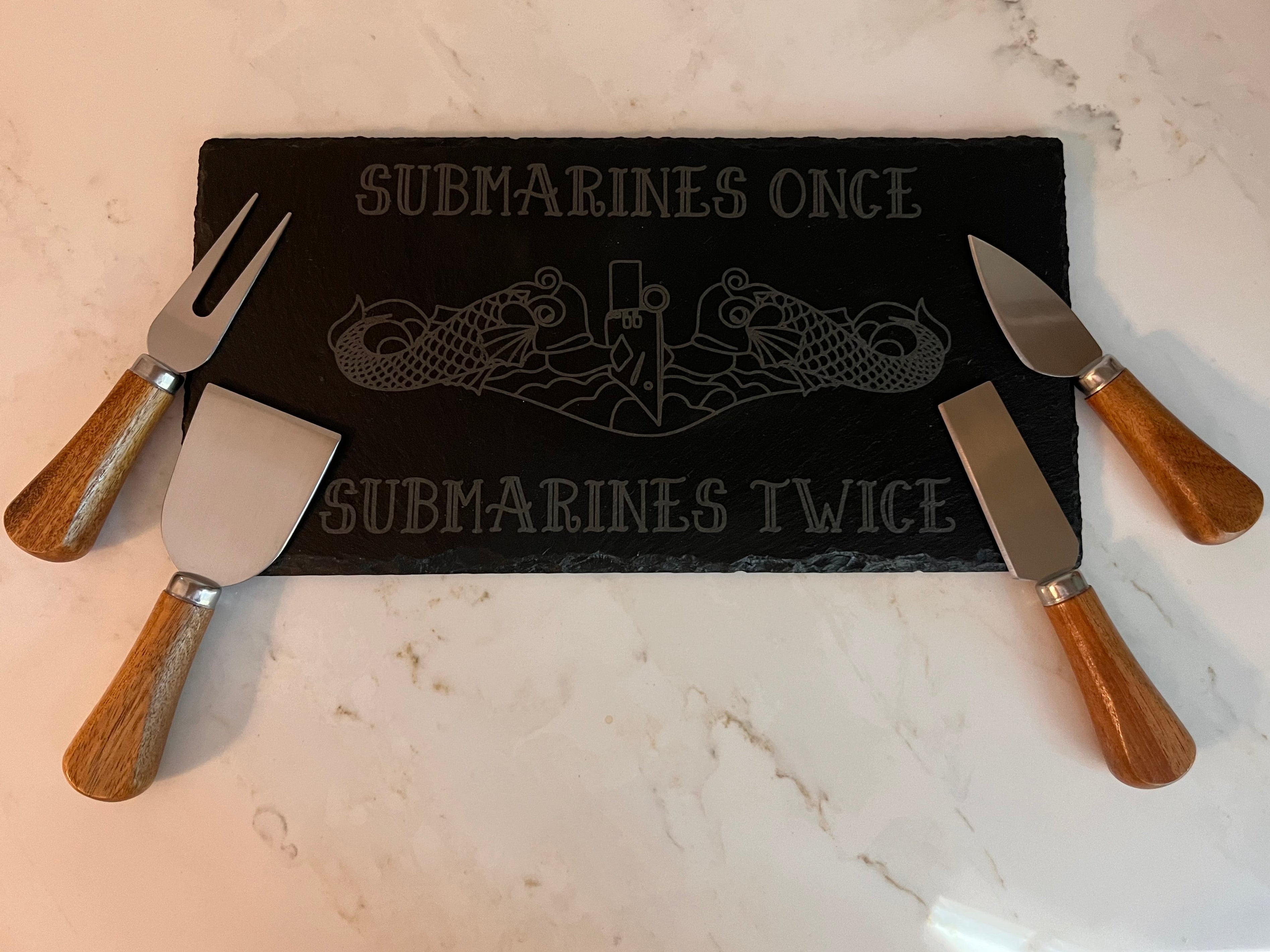 Submarines Once, Submarines Twice Slate Charcuterie Board with 4-Piece Serving Set