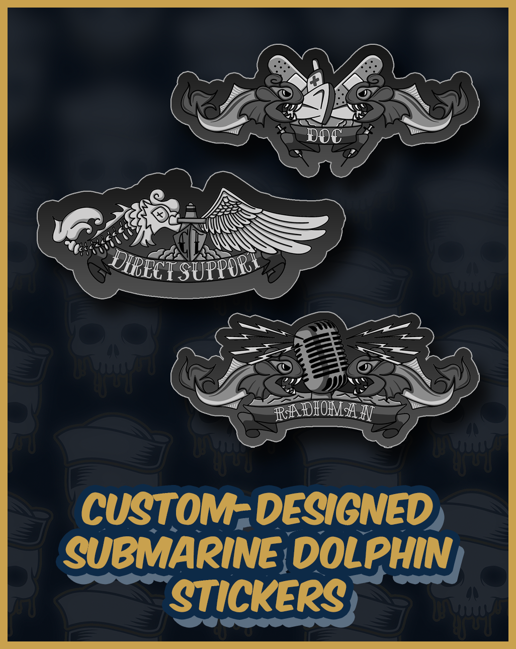 3" Custom-Designed Submarine Dolphin Stickers