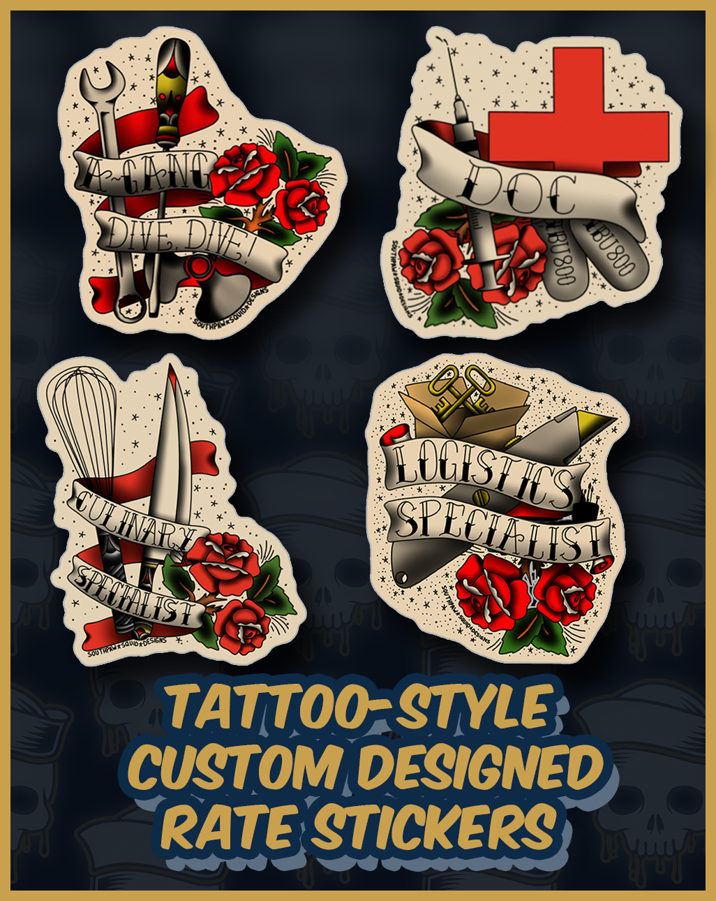 Tattoo-style Custom Designed Rate Stickers
