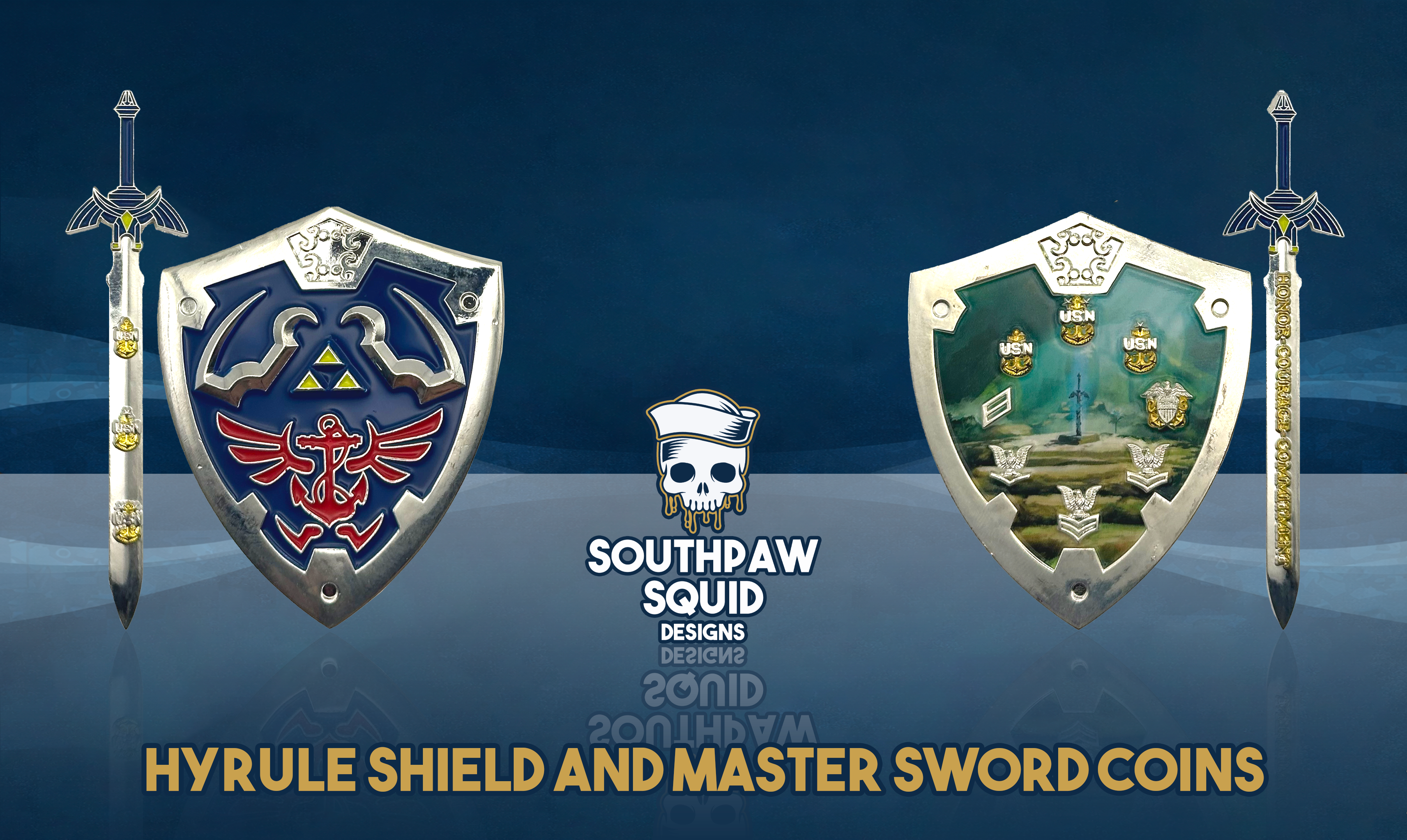 Zelda Hyrule Shield and Master Sword Challenge Coins